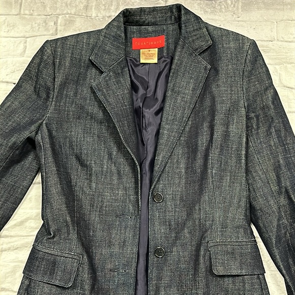 FCUK JEANS long, dark denim jacket size small - Picture 3 of 6